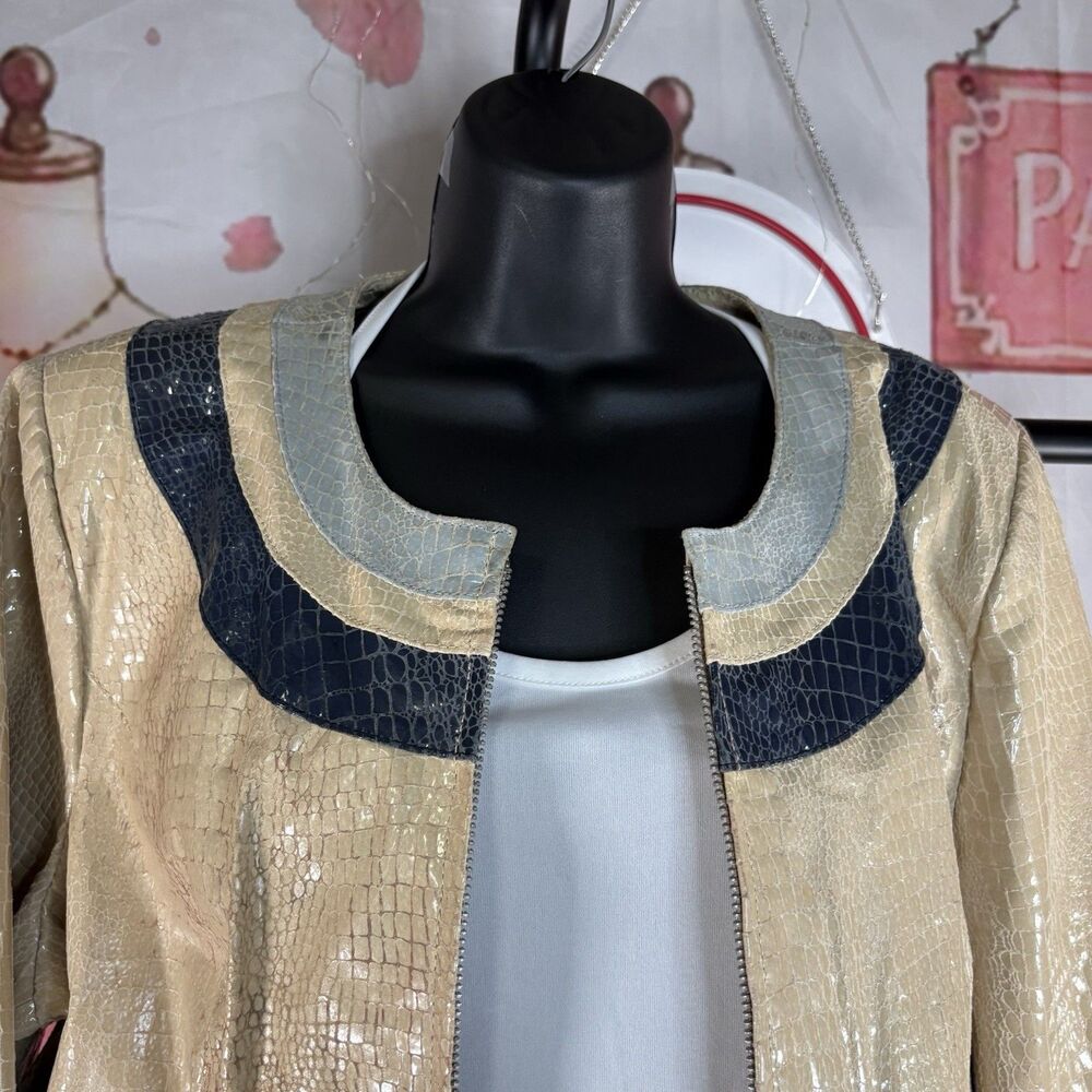 Bradley Bayou Women's Leather Jacket Beige Snake Print Front/Pocket Zip XL - Picture 13 of 16